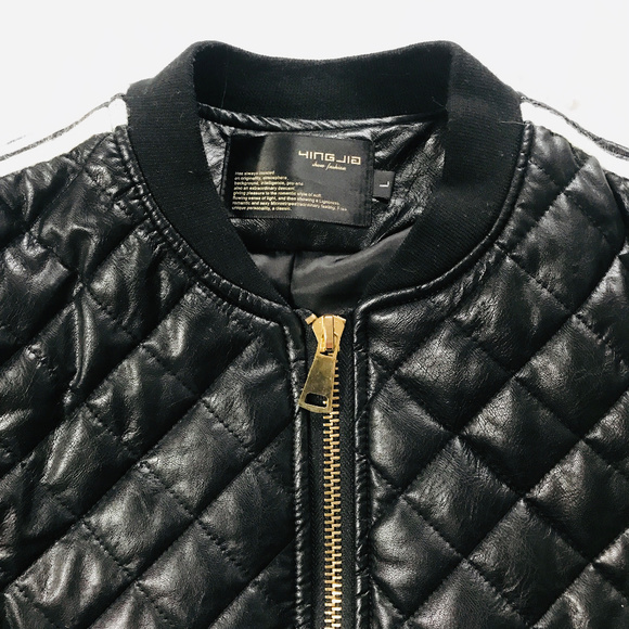 Vegan leather stripes quilted jacket - Picture 2 of 6